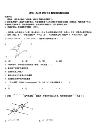 浙江省杭州市建兰中学2024年七下数学期末学业质量监测试题含解析.doc