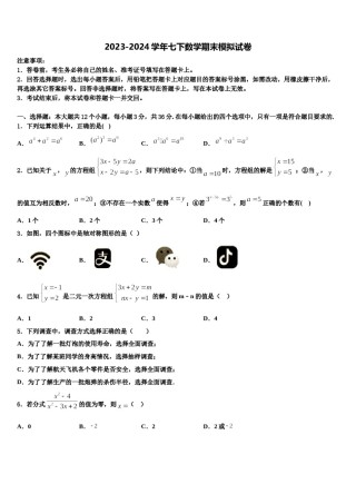 浙江省杭州市景成实验学校2024年七年级数学第二学期期末复习检测模拟试题含解析.doc