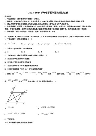 浙江省杭州市杭六中学2024届七年级数学第二学期期末质量检测模拟试题含解析.doc