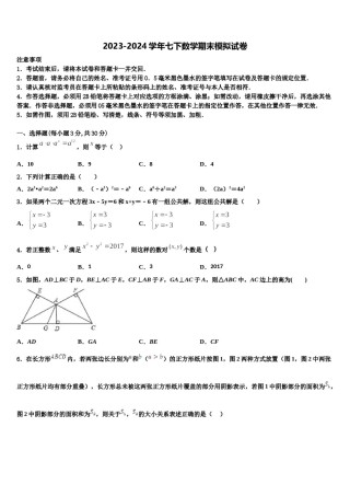 浙江省杭州市经济开发区2024届数学七下期末质量跟踪监视模拟试题含解析.doc