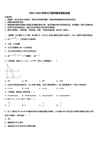 浙江省杭州市萧山区北干初级中学2024届七年级数学第二学期期末教学质量检测试题含解析.doc