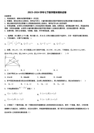 浙江省杭州市采荷中学2023-2024学年七年级数学第二学期期末联考试题含解析.doc