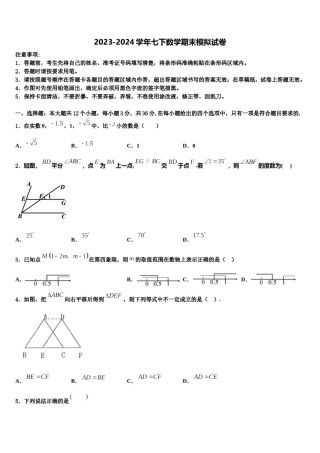 浙江省杭州市采荷中学2024年七年级数学第二学期期末监测模拟试题含解析.doc