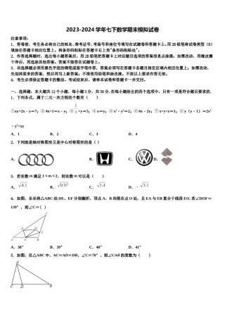 浙江省温州市瑞安市四校联考2024年数学七下期末联考模拟试题含解析.doc