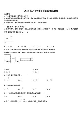 浙江省温州市龙港地区2024届数学七下期末综合测试试题含解析.doc