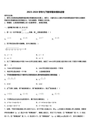 浙江省瑞安市2024年数学七下期末复习检测模拟试题含解析.doc