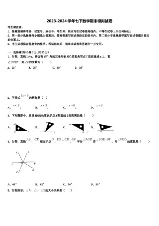 浙江省绍兴市新昌县2024届数学七下期末联考模拟试题含解析.doc