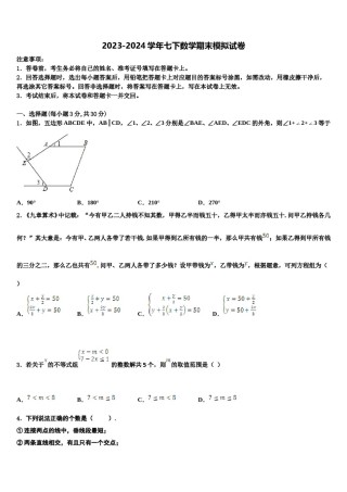 浙江省绍兴市新昌县2024年七年级数学第二学期期末检测模拟试题含解析.doc