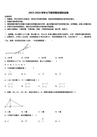 浙江省衢州市教联盟体2024年七年级数学第二学期期末学业水平测试模拟试题含解析.doc