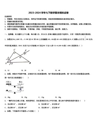 浙江省部分地区2023-2024学年数学七下期末学业质量监测模拟试题含解析.doc