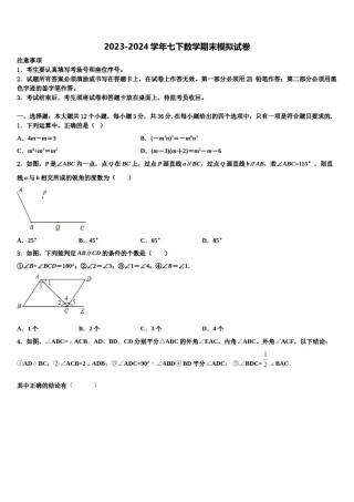 浙江省金华市义乌市2024年七年级数学第二学期期末监测试题含解析.doc
