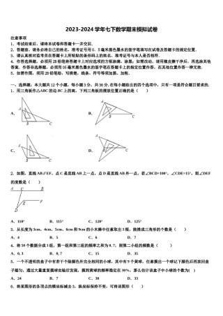 浙江省金华市义乌市七校联考2023-2024学年数学七下期末质量跟踪监视模拟试题含解析.doc
