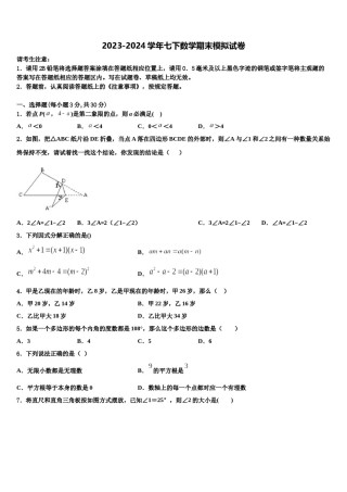 浙江省镇海区五校联考2024届七年级数学第二学期期末预测试题含解析.doc