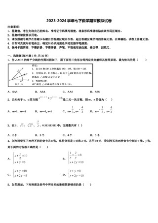 浙江部分地区2024届七下数学期末复习检测模拟试题含解析.doc