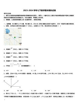 海南市重点中学2024届数学七下期末达标检测试题含解析.doc