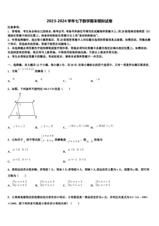 海南省乐东思源实验学校2023-2024学年七年级数学第二学期期末监测模拟试题含解析.doc