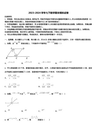 海南省乐东思源实验学校2024年数学七下期末质量检测模拟试题含解析.doc