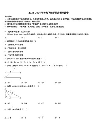 海南省儋州市洋浦中学2024年数学七下期末学业质量监测试题含解析.doc