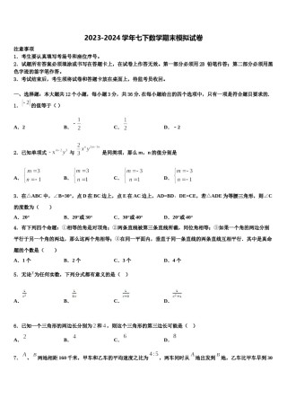 海南省儋州市第五中学2023-2024学年数学七下期末监测模拟试题含解析.doc
