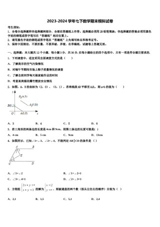 海南省海口市2024届数学七下期末监测模拟试题含解析.doc