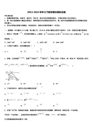 海南省海口市名校2024年七年级数学第二学期期末调研试题含解析.doc