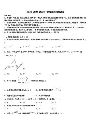 深圳实验学校2024届七下数学期末达标检测模拟试题含解析.doc