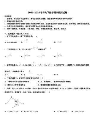 渭南市重点中学2024届七下数学期末质量跟踪监视试题含解析.doc