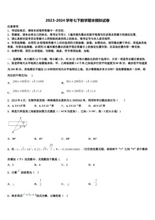 湖北大悟书生学校2024年七年级数学第二学期期末质量跟踪监视试题含解析.doc