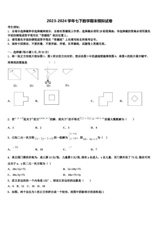 湖北武汉青山区2024年七年级数学第二学期期末考试模拟试题含解析.doc