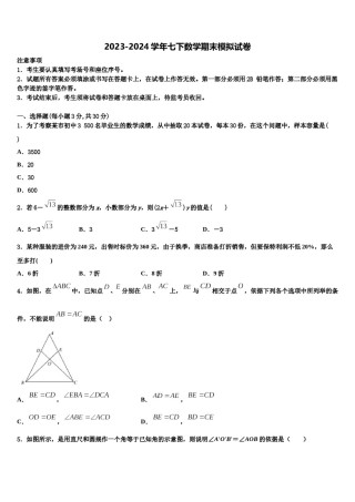 湖北省华中学师大一附中2023-2024学年七年级数学第二学期期末调研试题含解析.doc