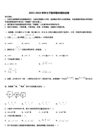 湖北省孝感市八校联谊2023-2024学年七年级数学第二学期期末考试模拟试题含解析.doc
