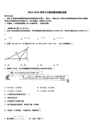 湖北省恩施州宣恩县2023-2024学年七下数学期末质量检测试题含解析.doc