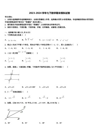 湖北省枣阳市第三中学2024年七下数学期末质量跟踪监视模拟试题含解析.doc