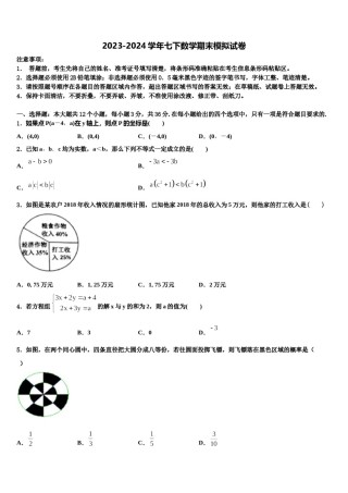 湖北省枣阳市阳光中学2024届数学七下期末复习检测试题含解析.doc