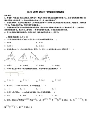 湖北省武汉东西湖区七校联考2023-2024学年七下数学期末综合测试模拟试题含解析.doc