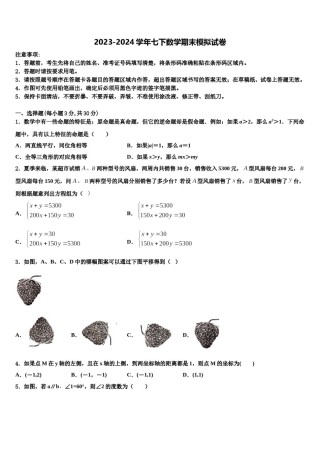 湖北省武汉六中上智中学2024年七年级数学第二学期期末学业质量监测试题含解析.doc