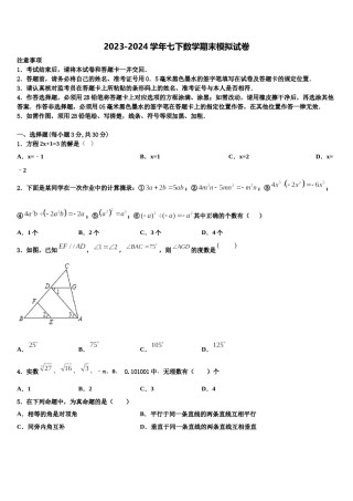湖北省武汉六中学上智中学2024届七下数学期末统考模拟试题含解析.doc