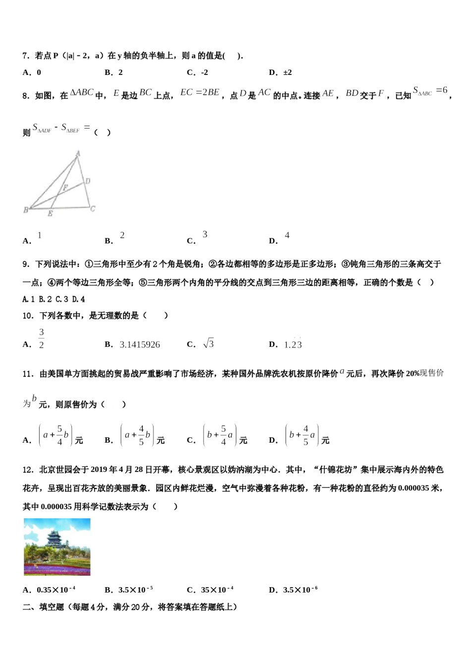 湖北省武汉十二中学2024届七下数学期末统考模拟试题含解析.doc_第2页