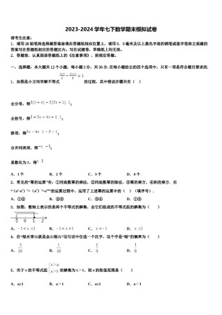 湖北省武汉市华师一附中2023-2024学年七年级数学第二学期期末质量跟踪监视试题含解析.doc