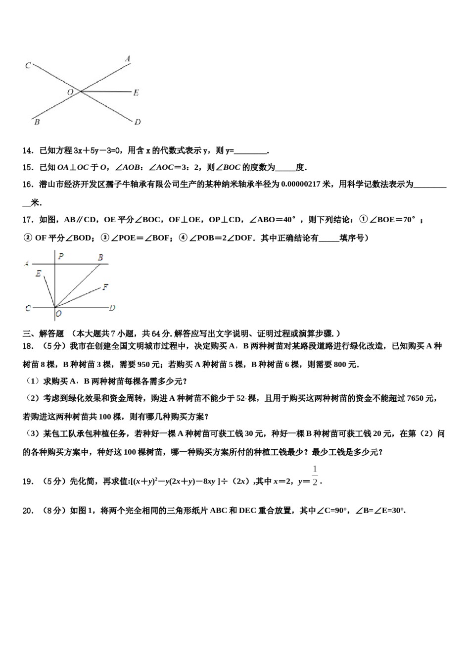 湖北省武汉市新洲区2024届数学七下期末质量跟踪监视模拟试题含解析.doc_第3页