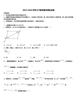 湖北省武汉市新观察2023-2024学年七下数学期末统考试题含解析.doc