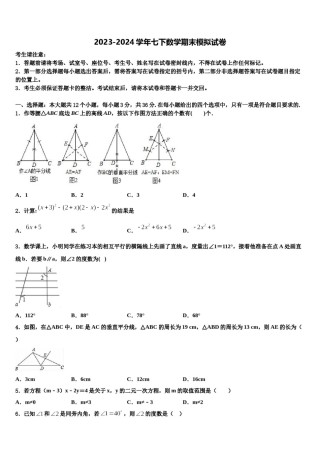 湖北省武汉市武昌七校2023-2024学年七下数学期末质量跟踪监视模拟试题含解析.doc