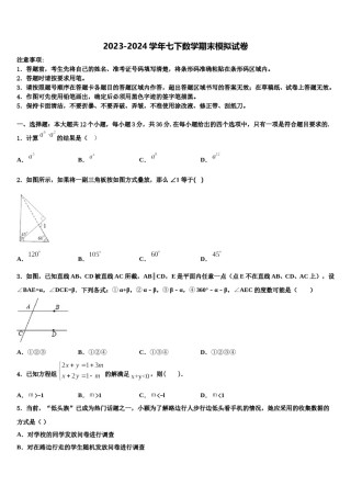 湖北省武汉市武昌区南湖中学2024年七下数学期末质量检测试题含解析.doc