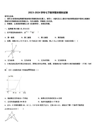 湖北省武汉市第四十九中学2023-2024学年数学七下期末考试试题含解析.doc