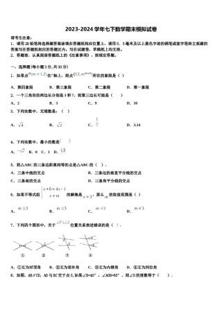 湖北省武汉市部分学校2024年七下数学期末综合测试试题含解析.doc