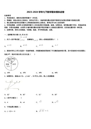 湖北省武汉市黄陂区2024年七年级数学第二学期期末考试模拟试题含解析.doc