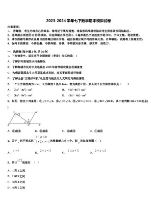 湖北省武汉梅苑学校2023-2024学年七年级数学第二学期期末复习检测试题含解析.doc