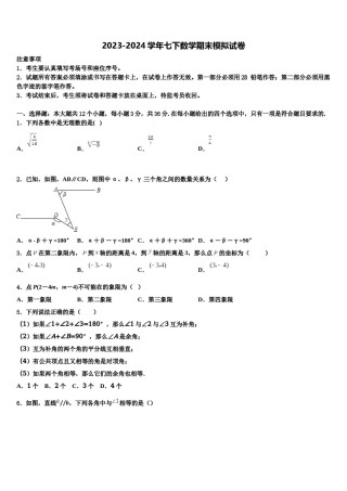 湖北省武汉江汉区四校联考2024届数学七下期末复习检测模拟试题含解析.doc