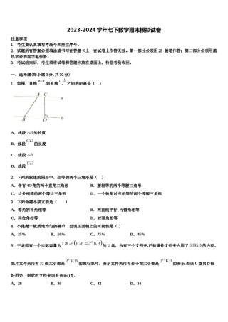 湖北省武汉第二初级中学2024届七年级数学第二学期期末考试试题含解析.doc