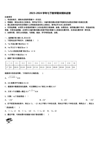 湖北省武汉青山区2023-2024学年七下数学期末质量跟踪监视试题含解析.doc